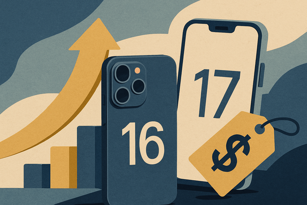 Colorful cutout of iPhone with dollar sign and iPhone 16 on screen representing trade-in decisions