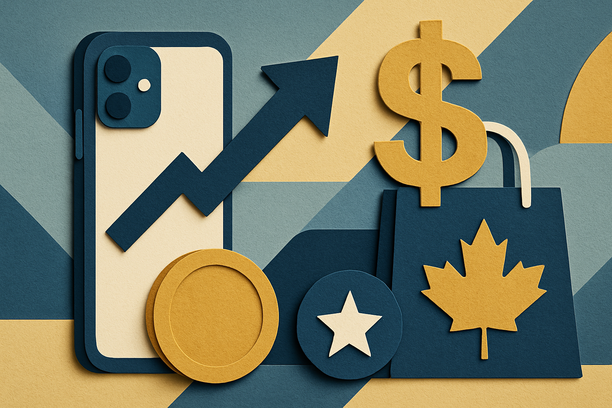 Smartphone with dollar sign and upward arrow symbolizing trade-in value with Telus
