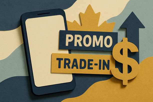Paper cutout showing cell phone deals vs. trade-in value graphics