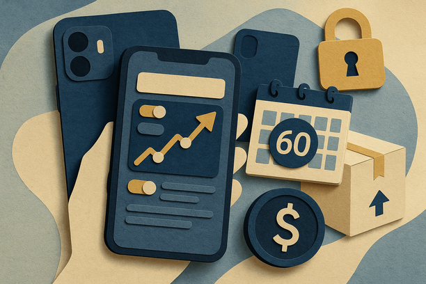 Colorful cutout of iPhone with dollar sign and iPhone 16 on screen