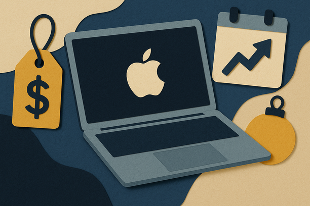 Colorful cutout of iPhone with dollar sign and iPhone 16 on screen