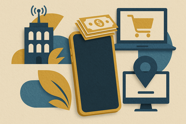 Colorful cutout of iPhone with dollar sign and iPhone 16 on screen