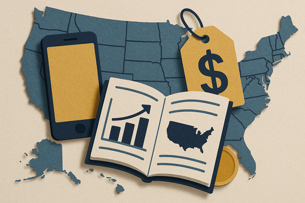 Colorful cutout of iPhone with dollar sign and iPhone 16 on screen