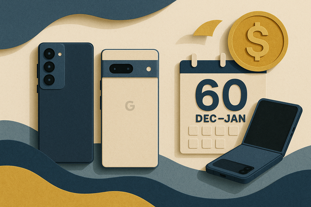 Colorful cutout of iPhone with dollar sign and iPhone 16 on screen