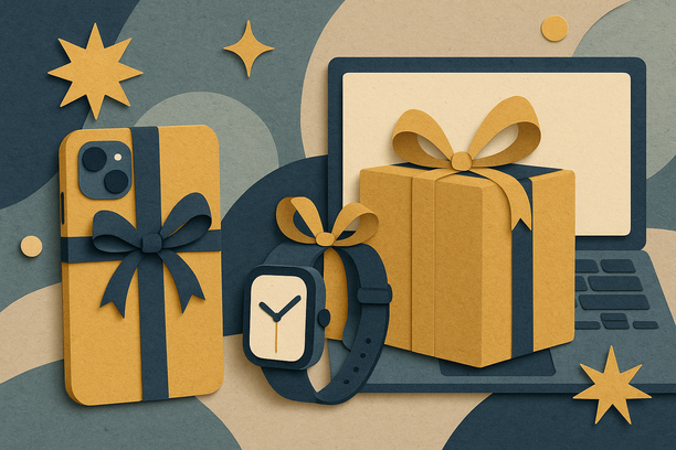 Colorful cutout of iPhone with dollar sign and iPhone 16 on screen