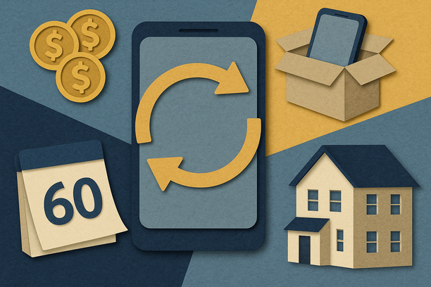 Colorful cutout of iPhone with dollar sign and iPhone 16 on screen