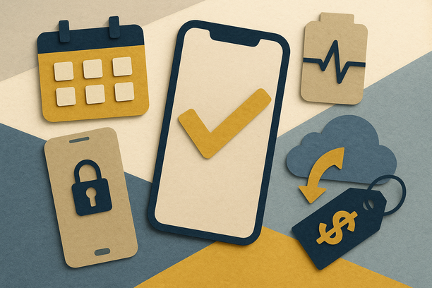 Colorful cutout of iPhone with dollar sign and iPhone 16 on screen