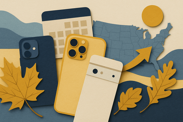 Colorful cutout of iPhone with dollar sign and iPhone 16 on screen