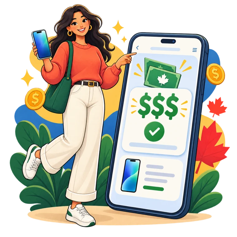 Illustration of a seller viewing a fixed phone quote online
